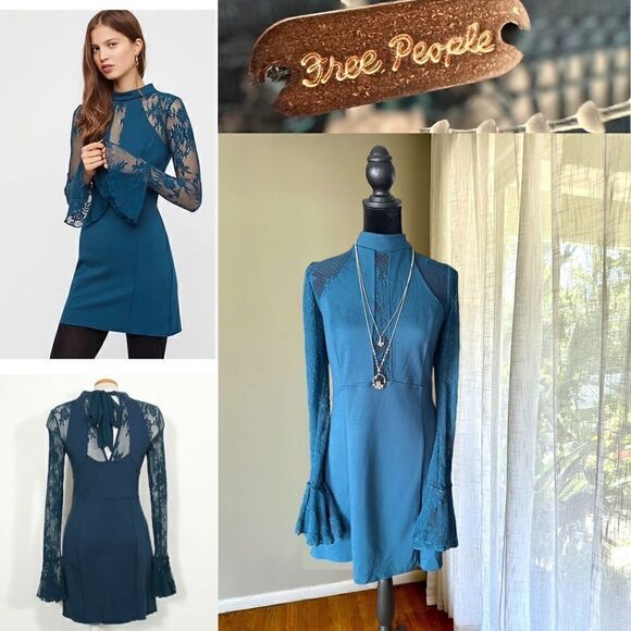 Free People It’s Now or Never Mini Night Out Dress in Teal Jewel Size L - Picture 1 of 16